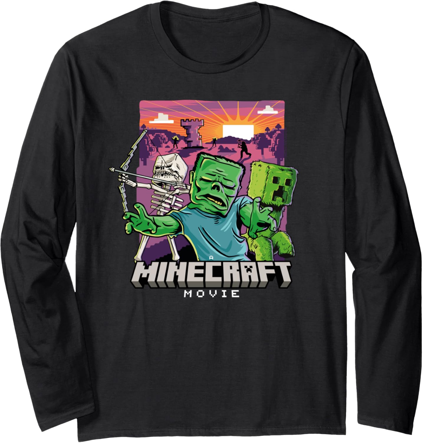 A Minecraft Movie Skeleton Zombie & Creeper Cartoon Style Long Sleeve