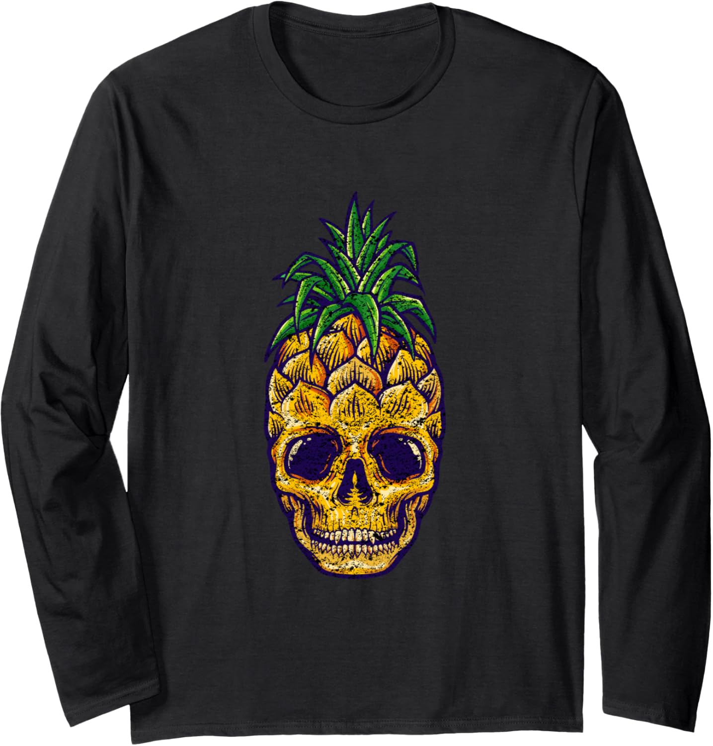 Vintage Grunge Goth Retro Hawaiian Tropical Pineapple Skull Long Sleeve