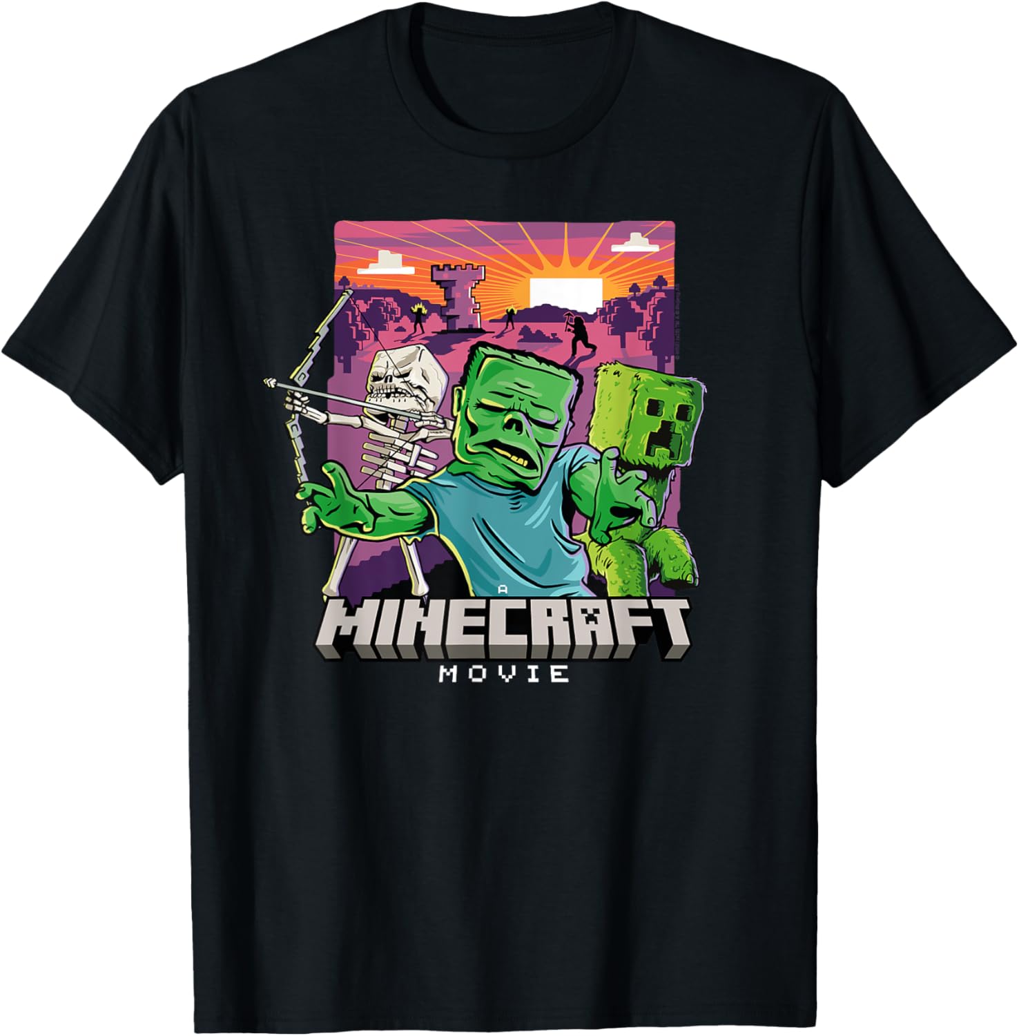 A Minecraft Movie Skeleton Zombie & Creeper Cartoon Style