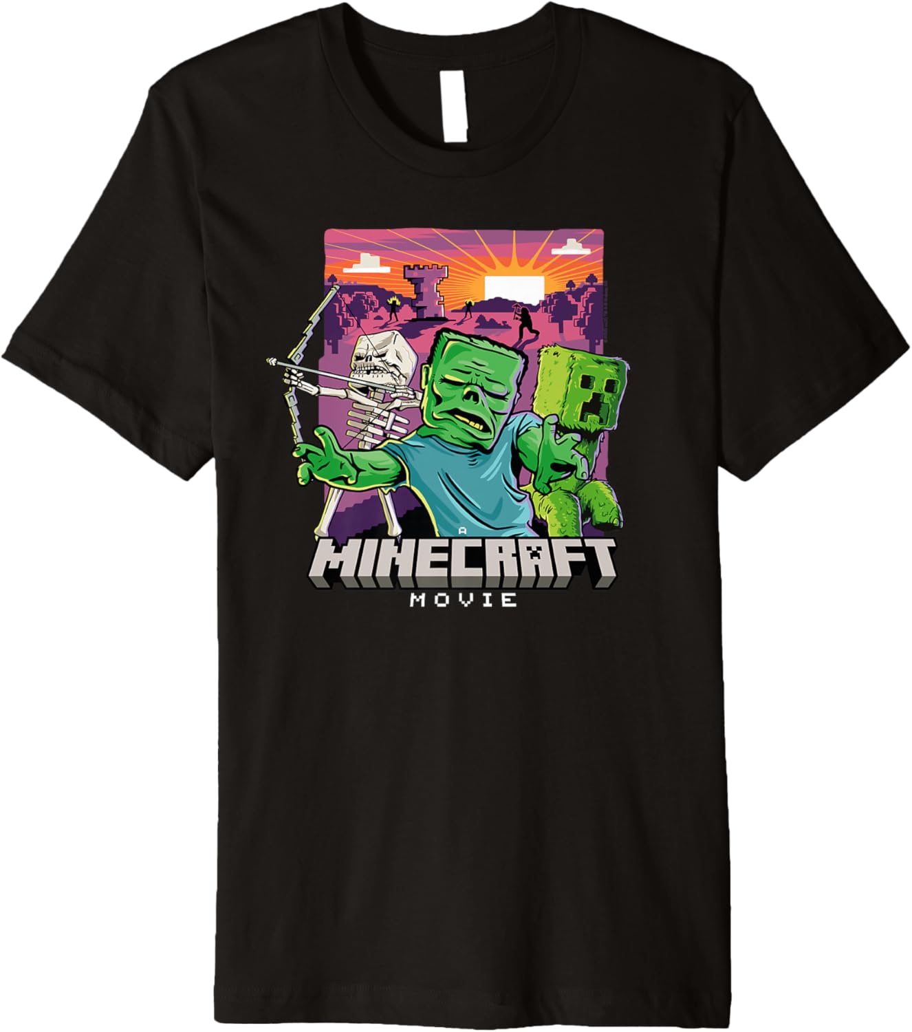 A Minecraft Movie Skeleton Zombie & Creeper Cartoon Style Premium