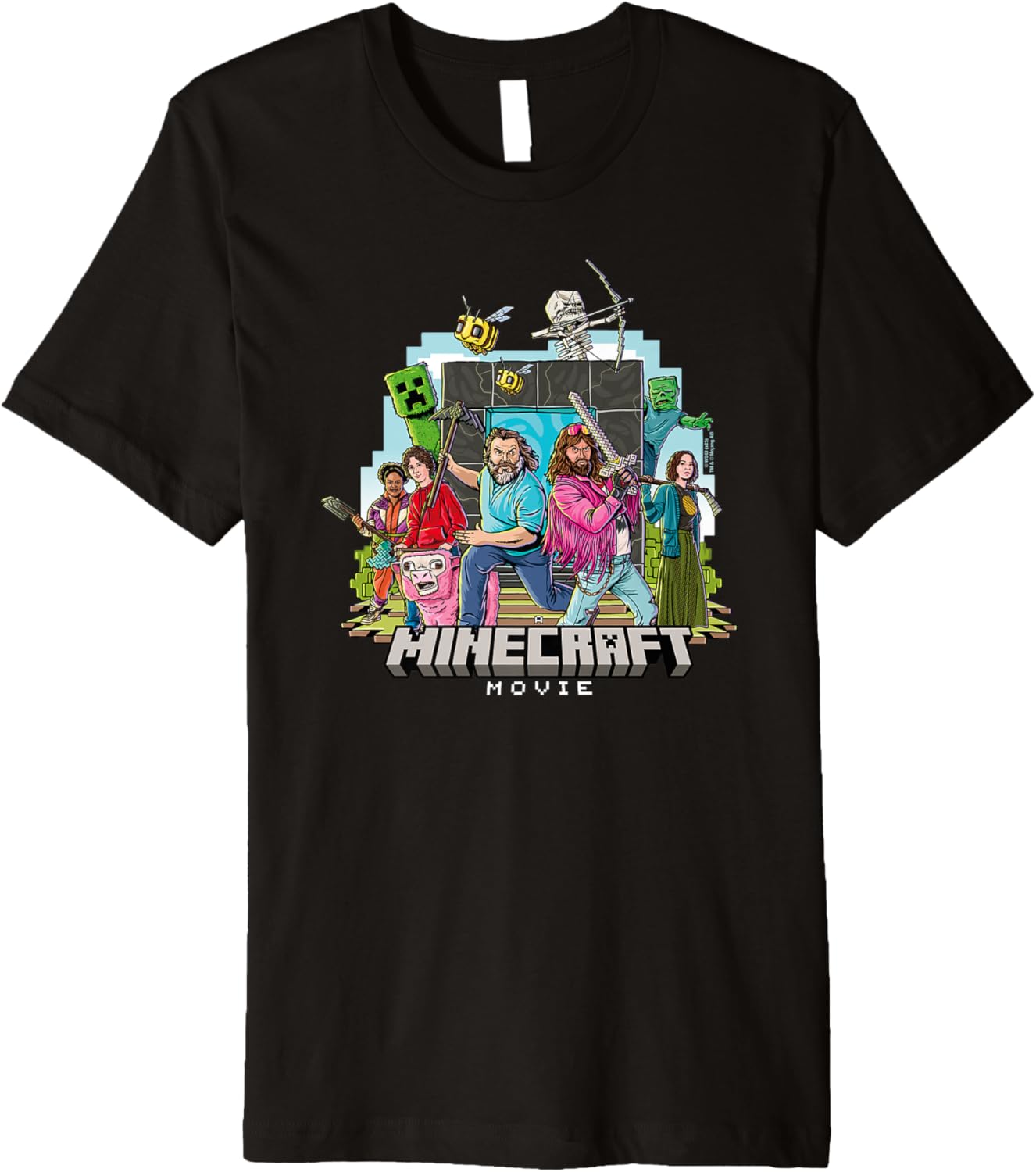 A Minecraft Movie Main Characters Group Shot Cartoon Style Premium