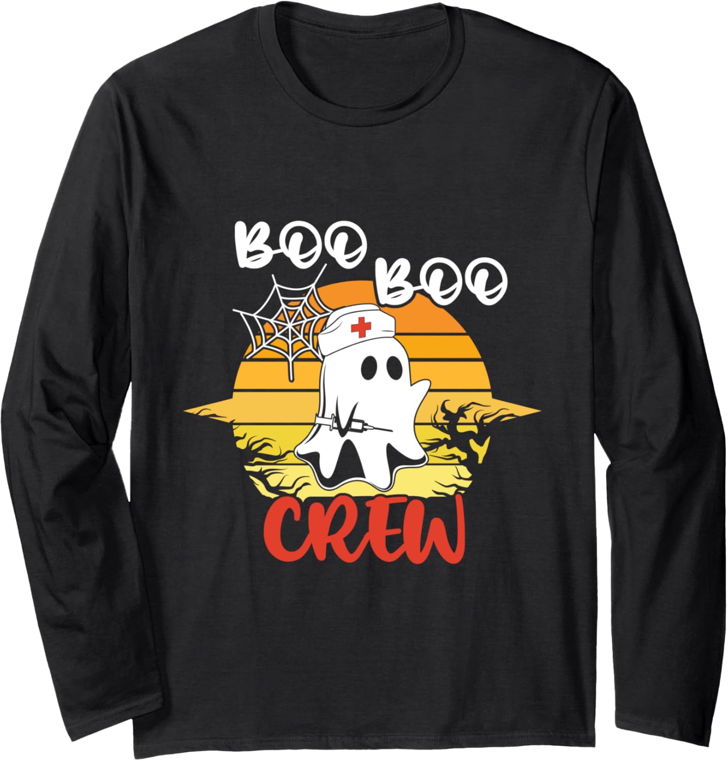 Boo Boo Crew Funny Ghost RN LVN School Nurse Halloween Long Sleeve