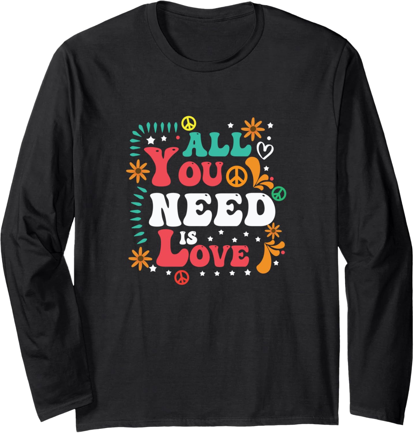 All You Need Is Love Peace Sign Boho Hippie Vintage Long Sleeve