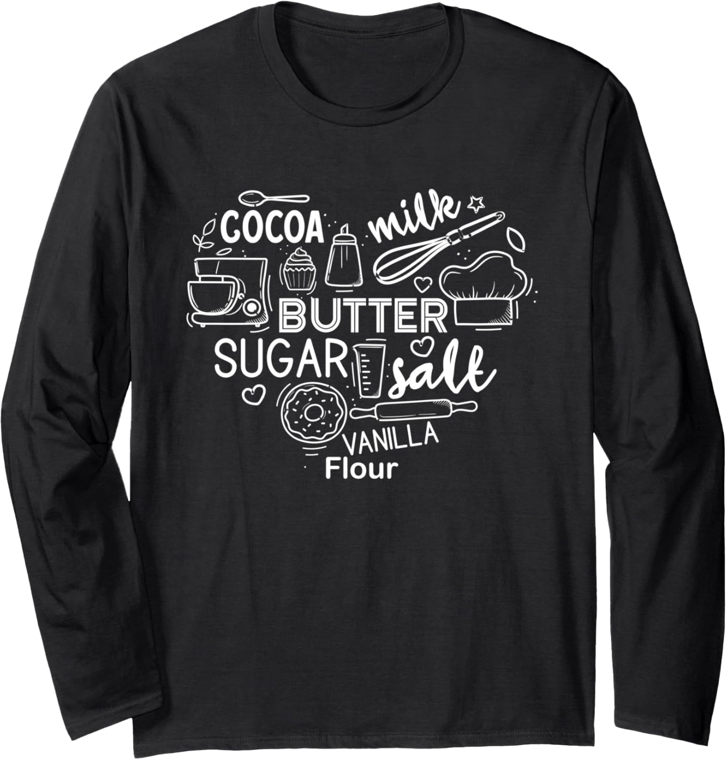 Baking Lover Heart Pastry Chef Baker Cook Cupcake Bakery Long Sleeve