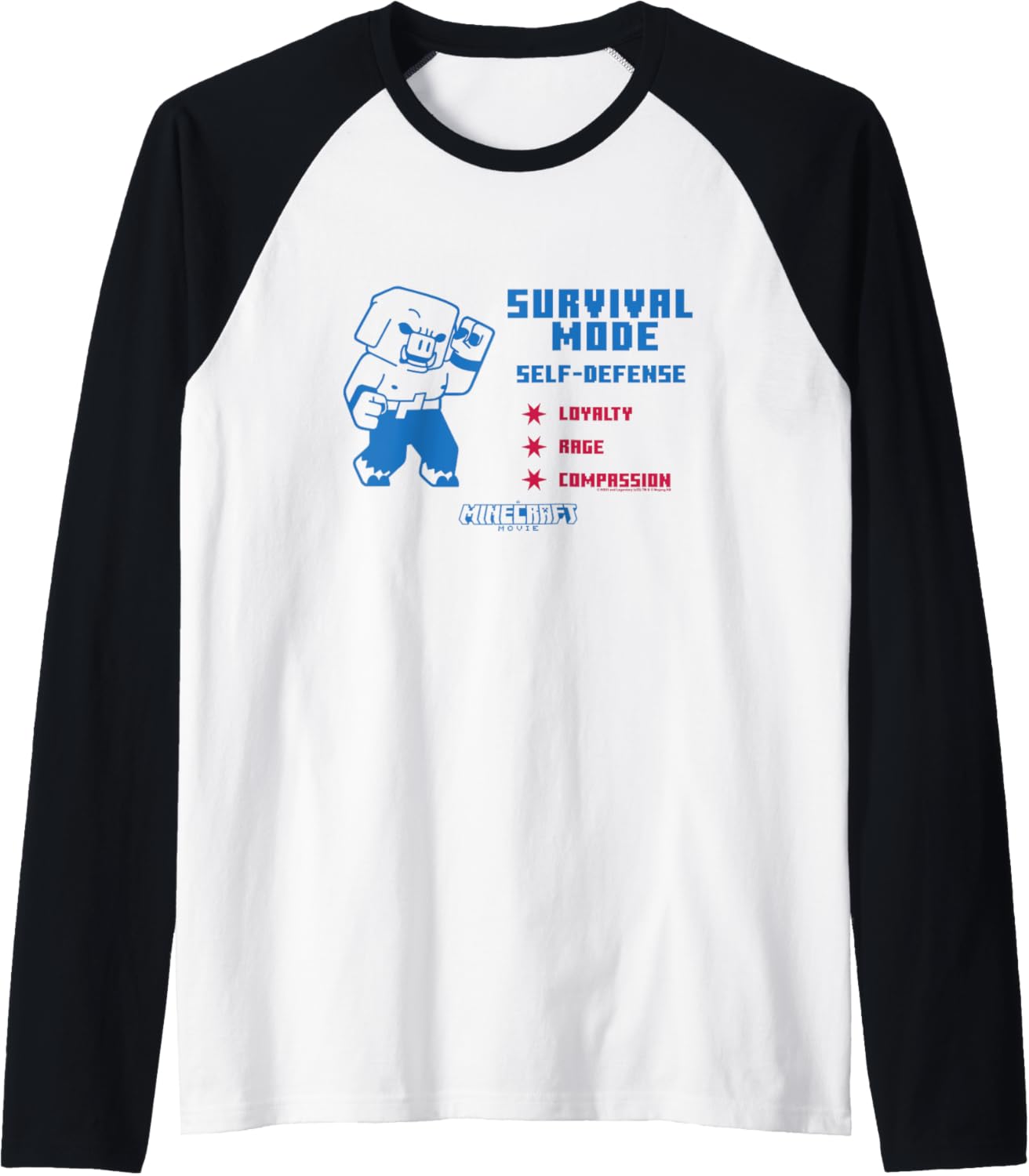 A Minecraft Movie Survival Mode Self Defense School Ad Raglan Baseball Tee