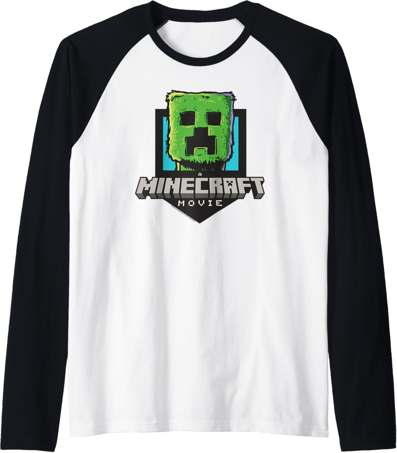 A Minecraft Movie Creeper Big Face Portrait Raglan Baseball Tee