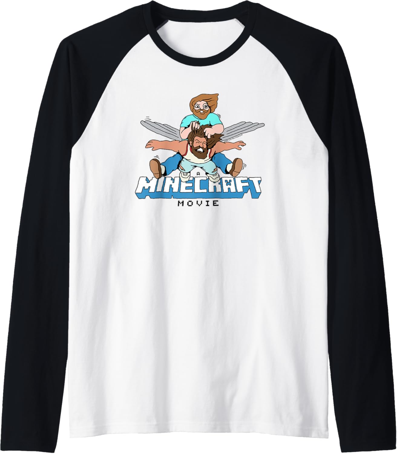 A Minecraft Movie Steve And Garret Flying Using Elytras Raglan Baseball Tee