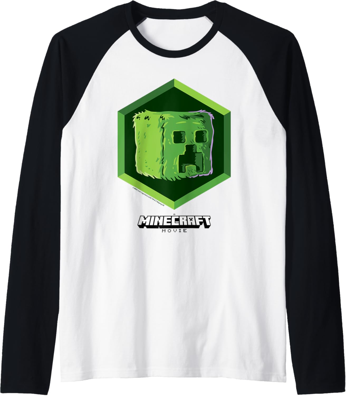 A Minecraft Movie Creeper Big Face Logo Raglan Baseball Tee