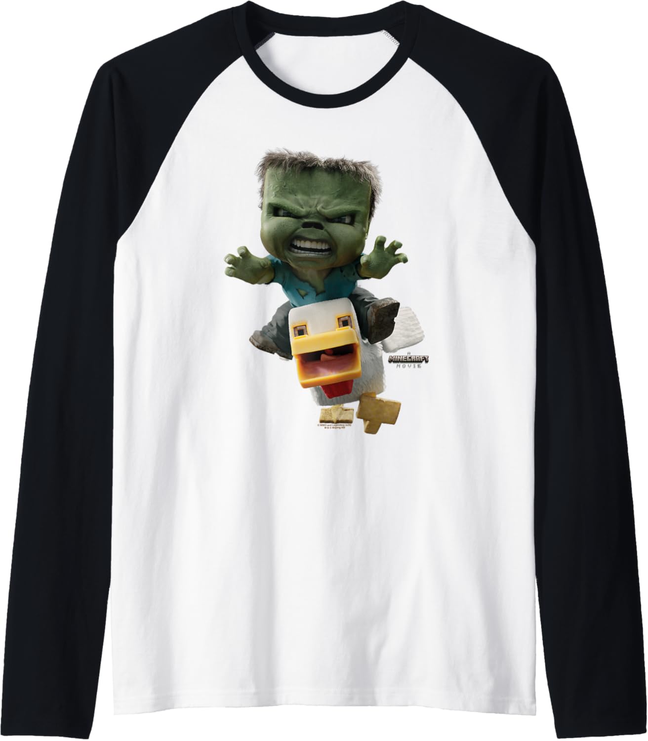 A Minecraft Movie Chicken Jockey Baby Zombie Attack Raglan Baseball Tee