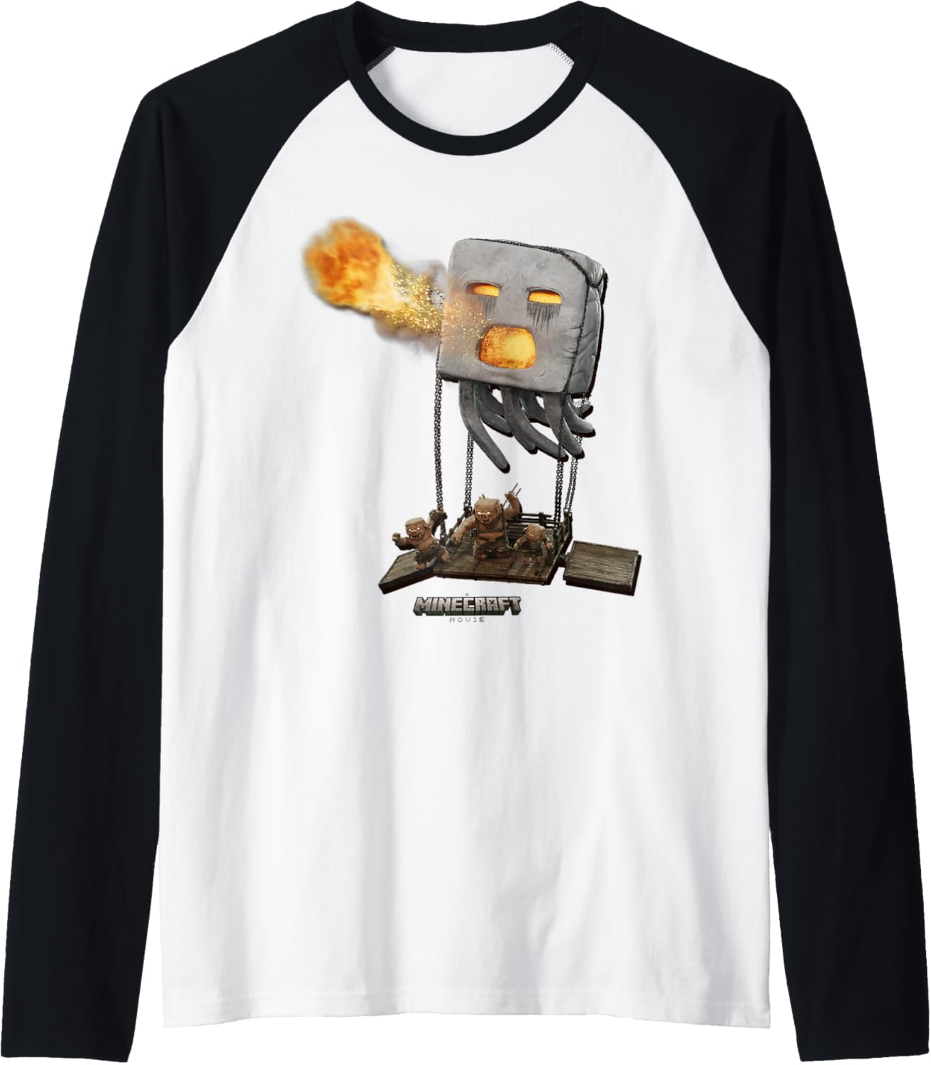 A Minecraft Movie Piglins & Ghast Attacking Raglan Baseball Tee