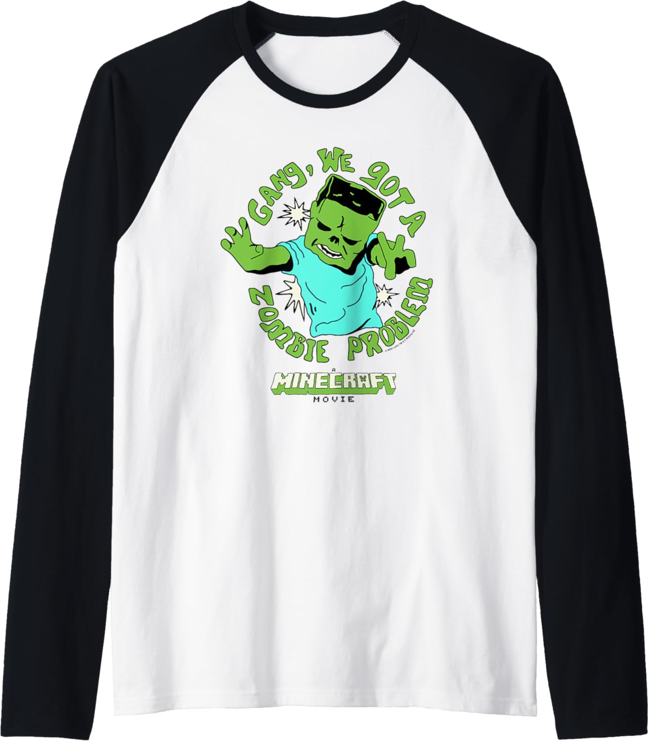 A Minecraft Movie Gang We Got A Zombie Problem Cartoon Style Raglan Baseball Tee