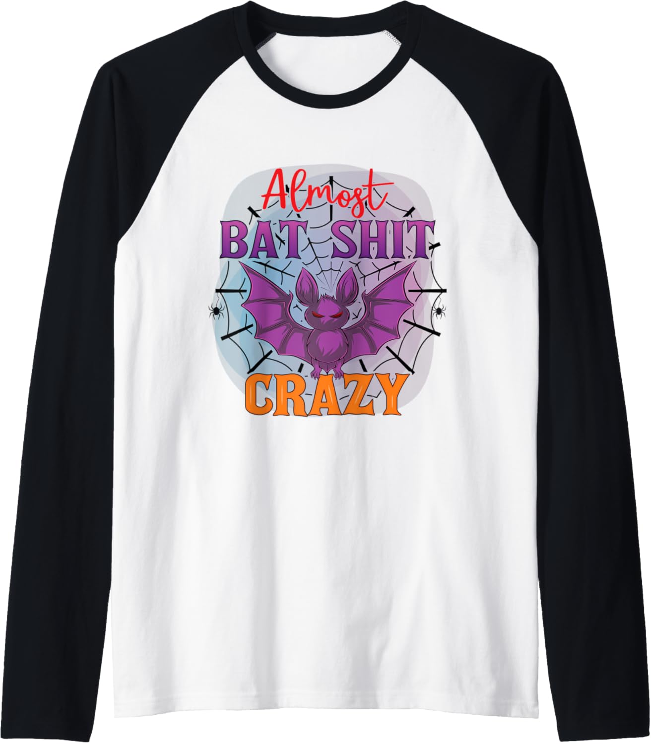Almost Batshit Crazy Funny Bat Spooky Spider Web Halloween Raglan Baseball Tee