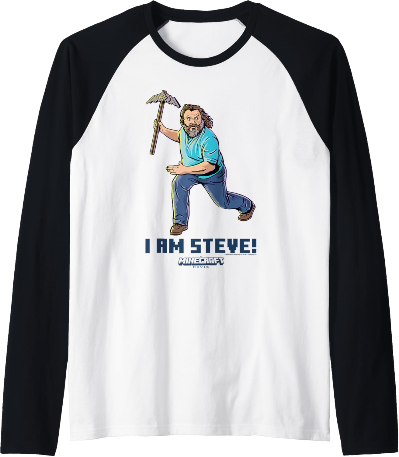 A Minecraft Movie I Am Steve Wielding Stone Pickaxe Raglan Baseball Tee
