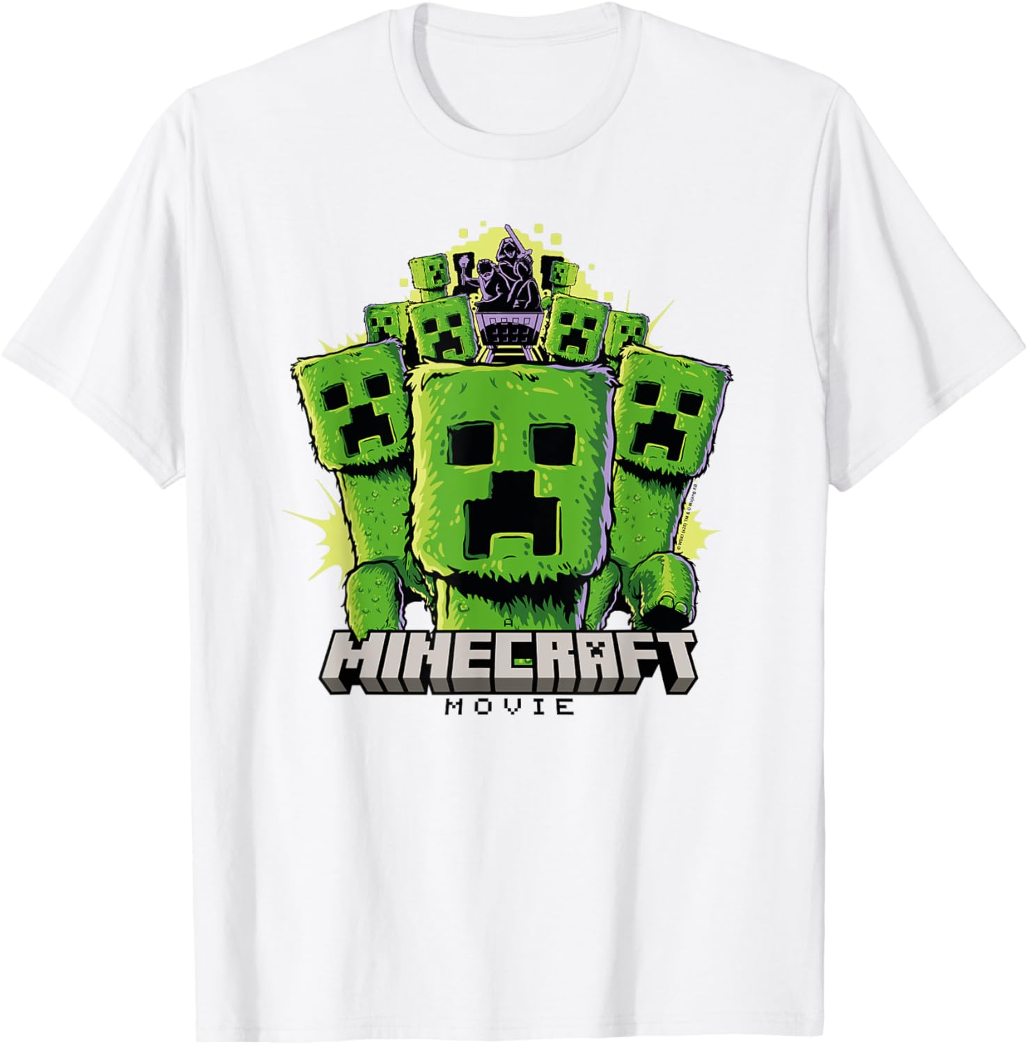 A Minecraft Movie Group Of Creepers Surrounding The Heroes