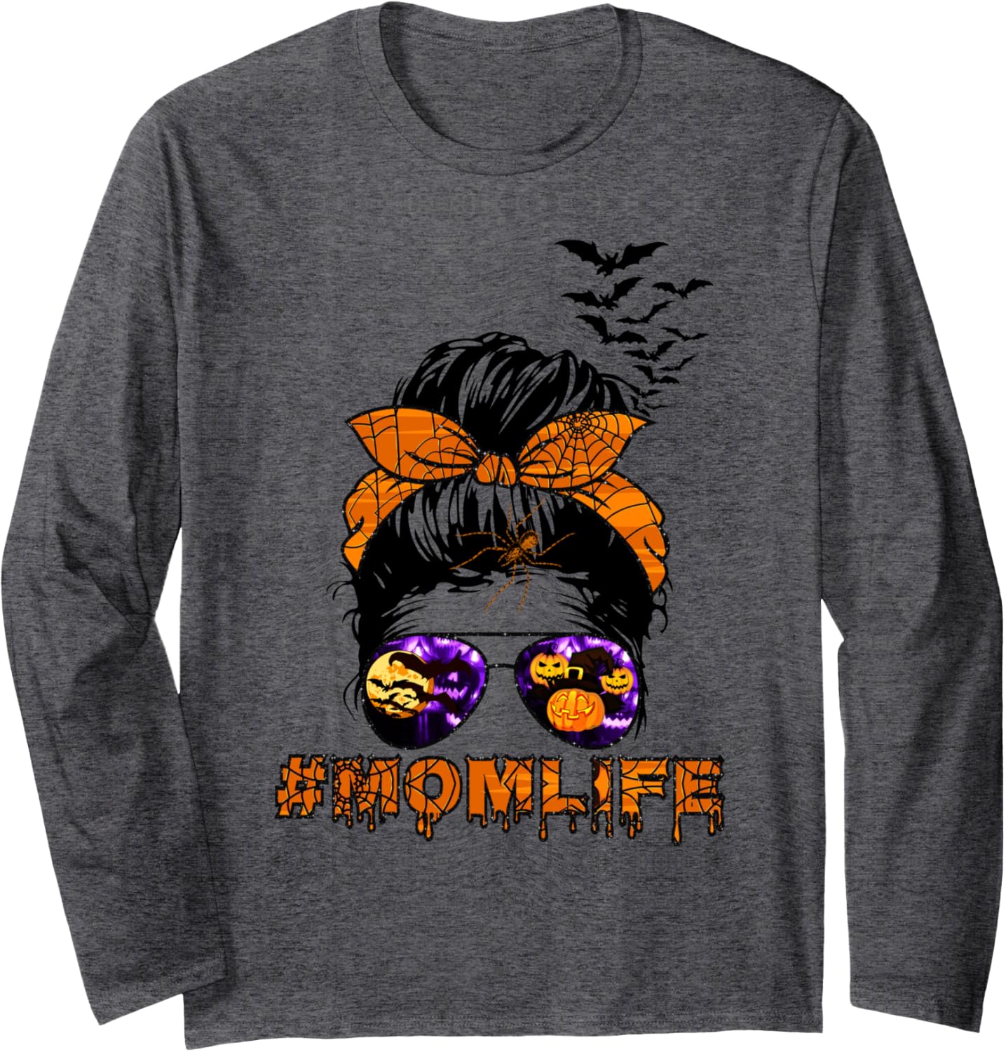 Bats Pumpkin Spider Skull Mom Life Halloween Matching Family Long Sleeve