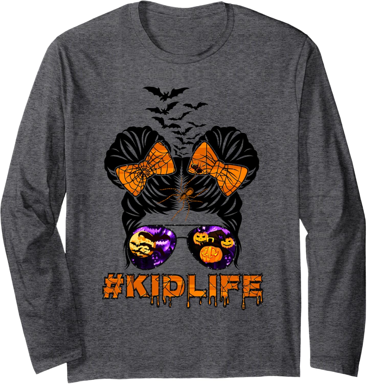 Bats Pumpkin Spider Girl Kid Life Halloween Matching Family Long Sleeve