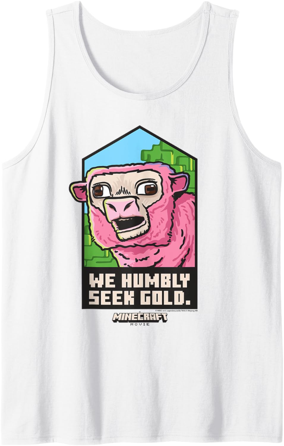A Minecraft Movie We Humbly Seek Gold Pink Sheep Portrait Tank Top