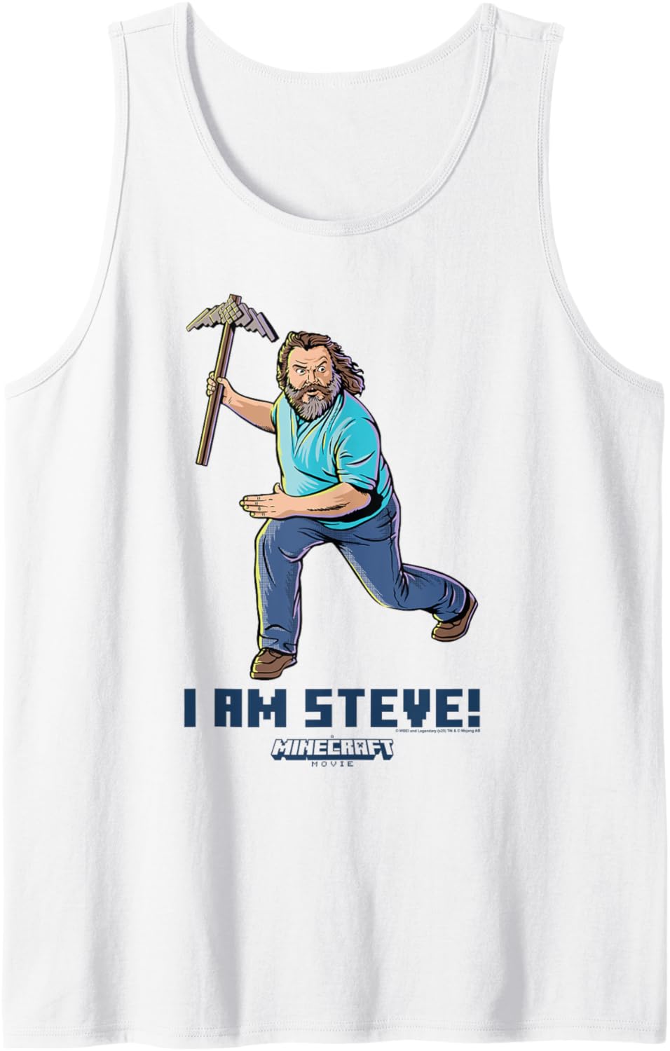 A Minecraft Movie I Am Steve Wielding Stone Pickaxe Tank Top