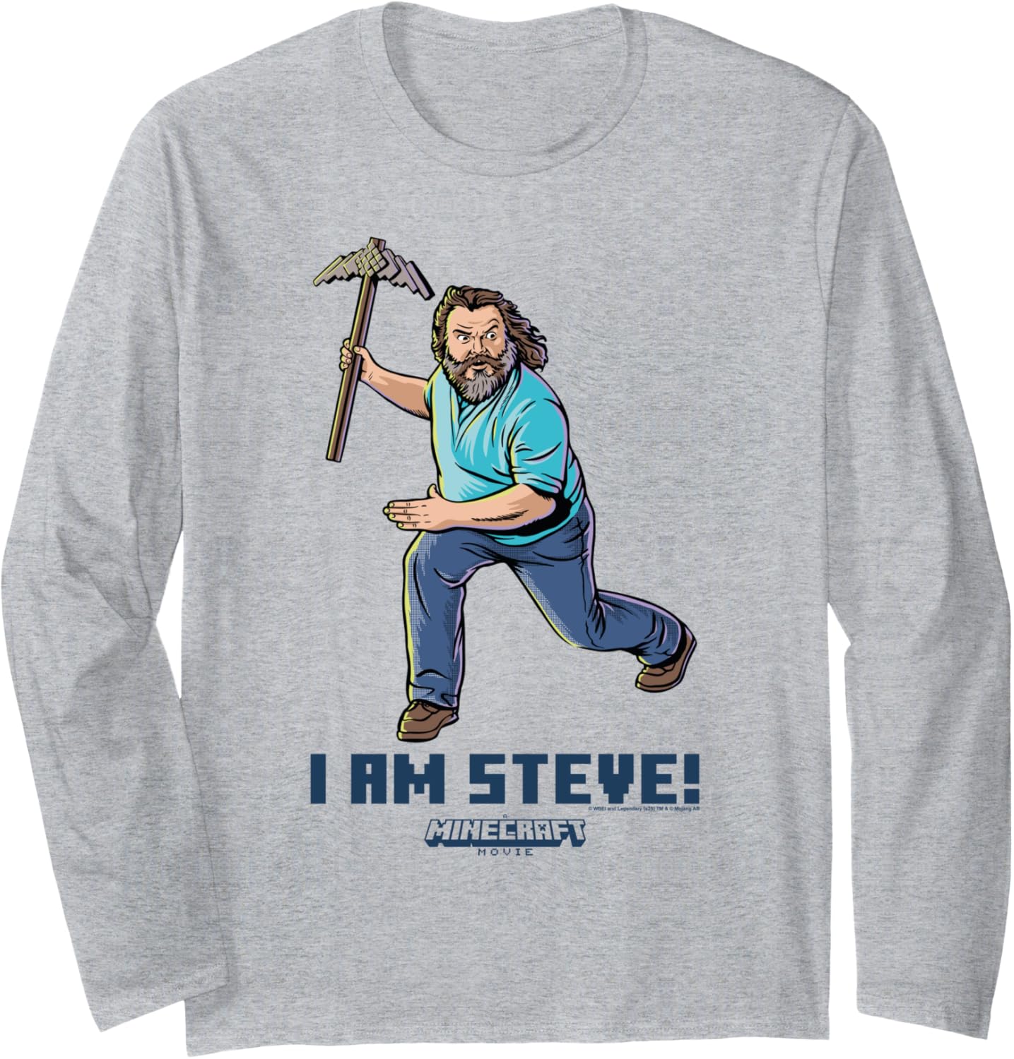 A Minecraft Movie I Am Steve Wielding Stone Pickaxe Long Sleeve