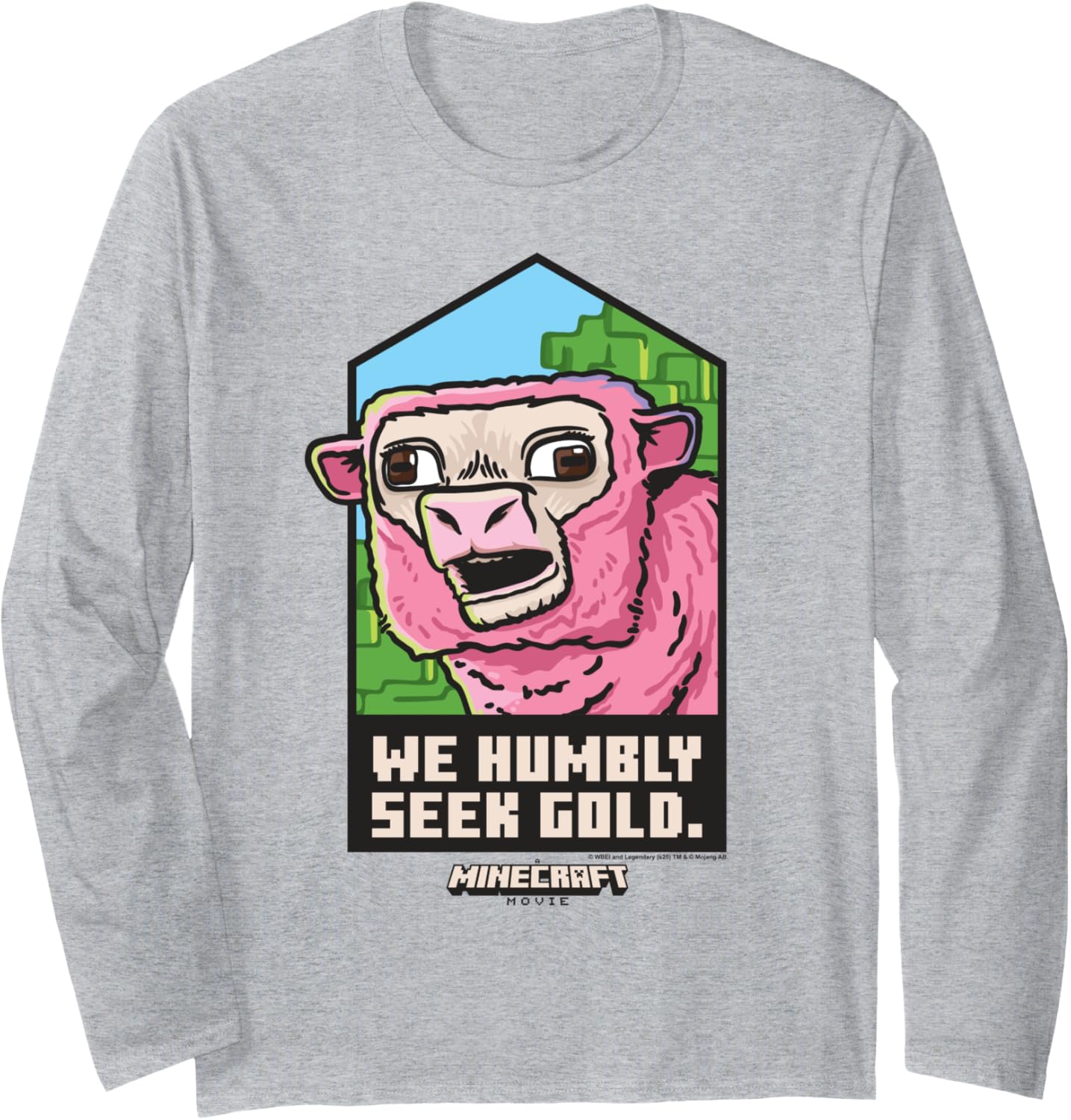 A Minecraft Movie We Humbly Seek Gold Pink Sheep Portrait Long Sleeve