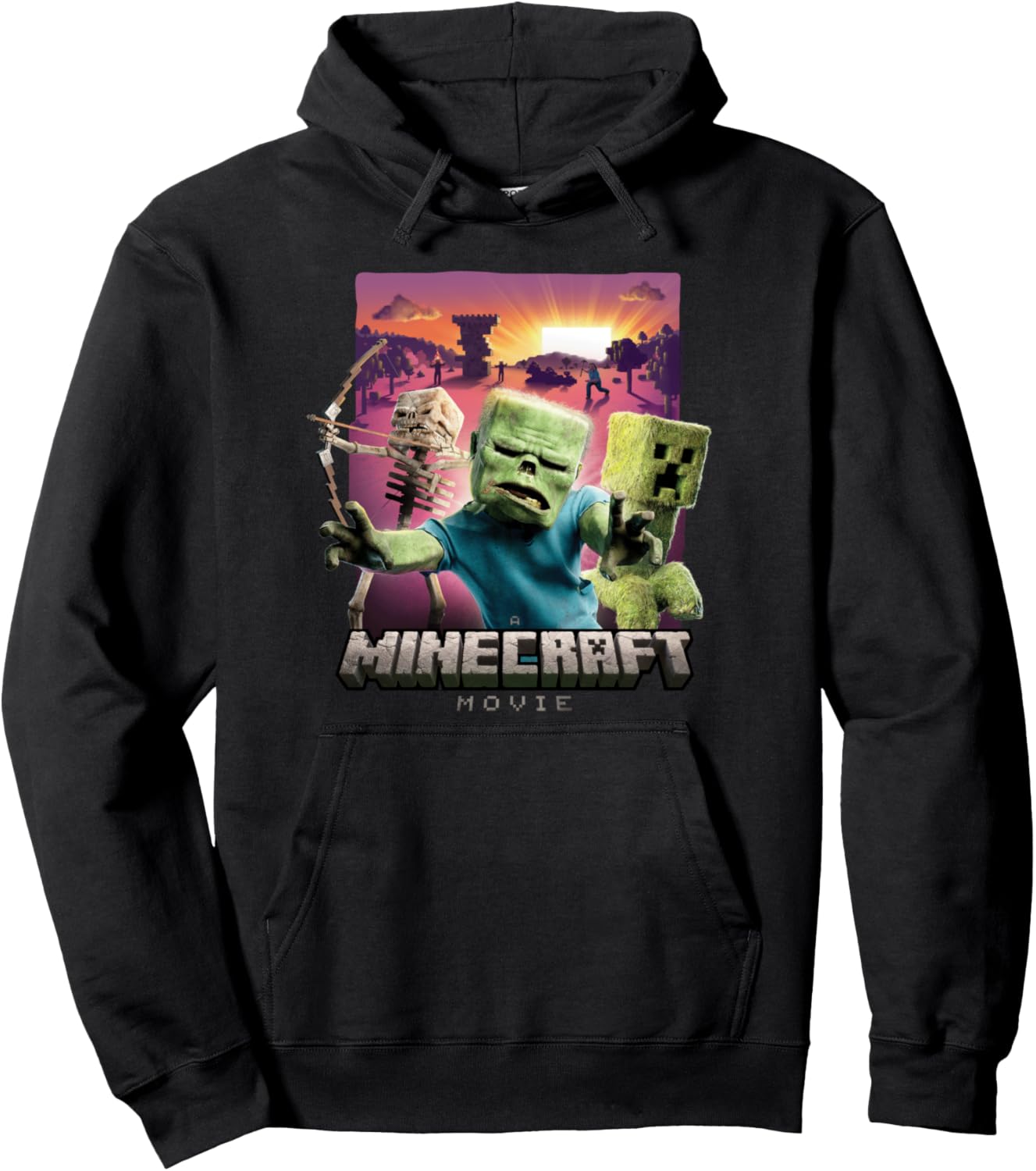 A Minecraft Movie Skeleton Zombie & Creeper Group Portrait Pullover Hoodie