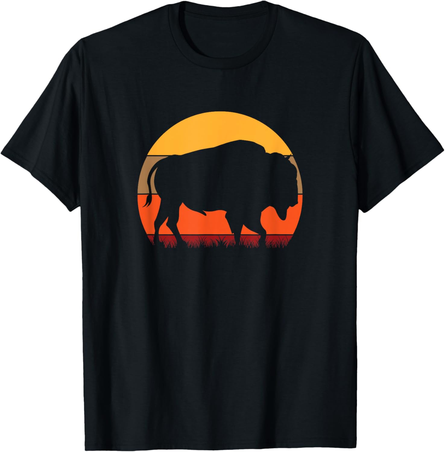 Bison   Great American Buffalo With A Vintage Retro Sunset