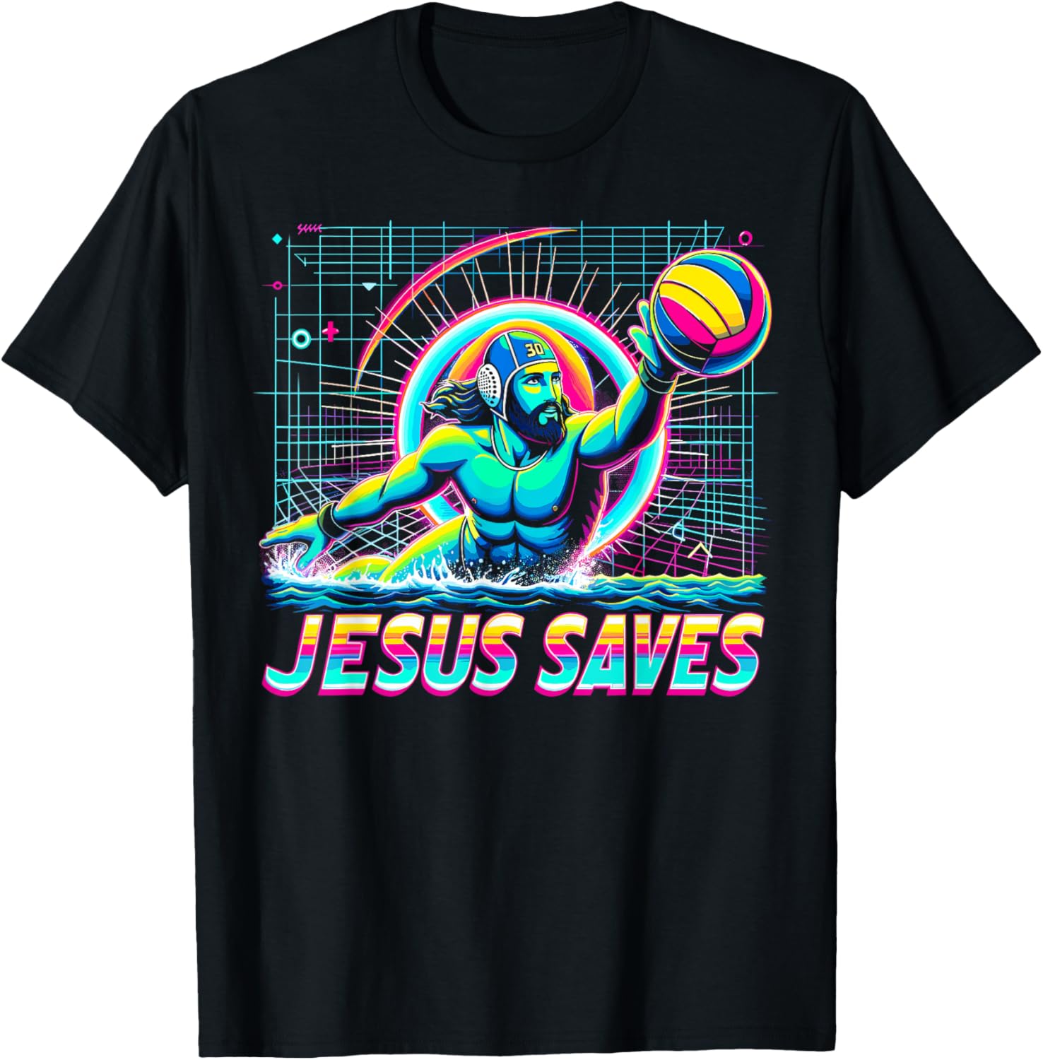 80s Vaporwave Jesus Saves Water Polo