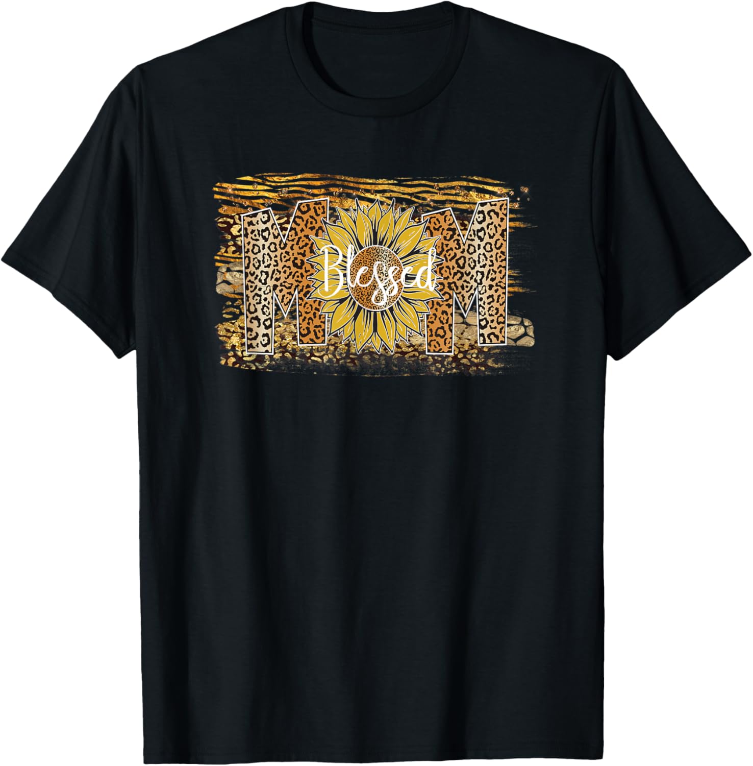 Blessed Sunflower Leopard Print Mom Letter Religious Mother